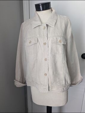 Tommy Bahama Beige Button-Front Jean Jacket